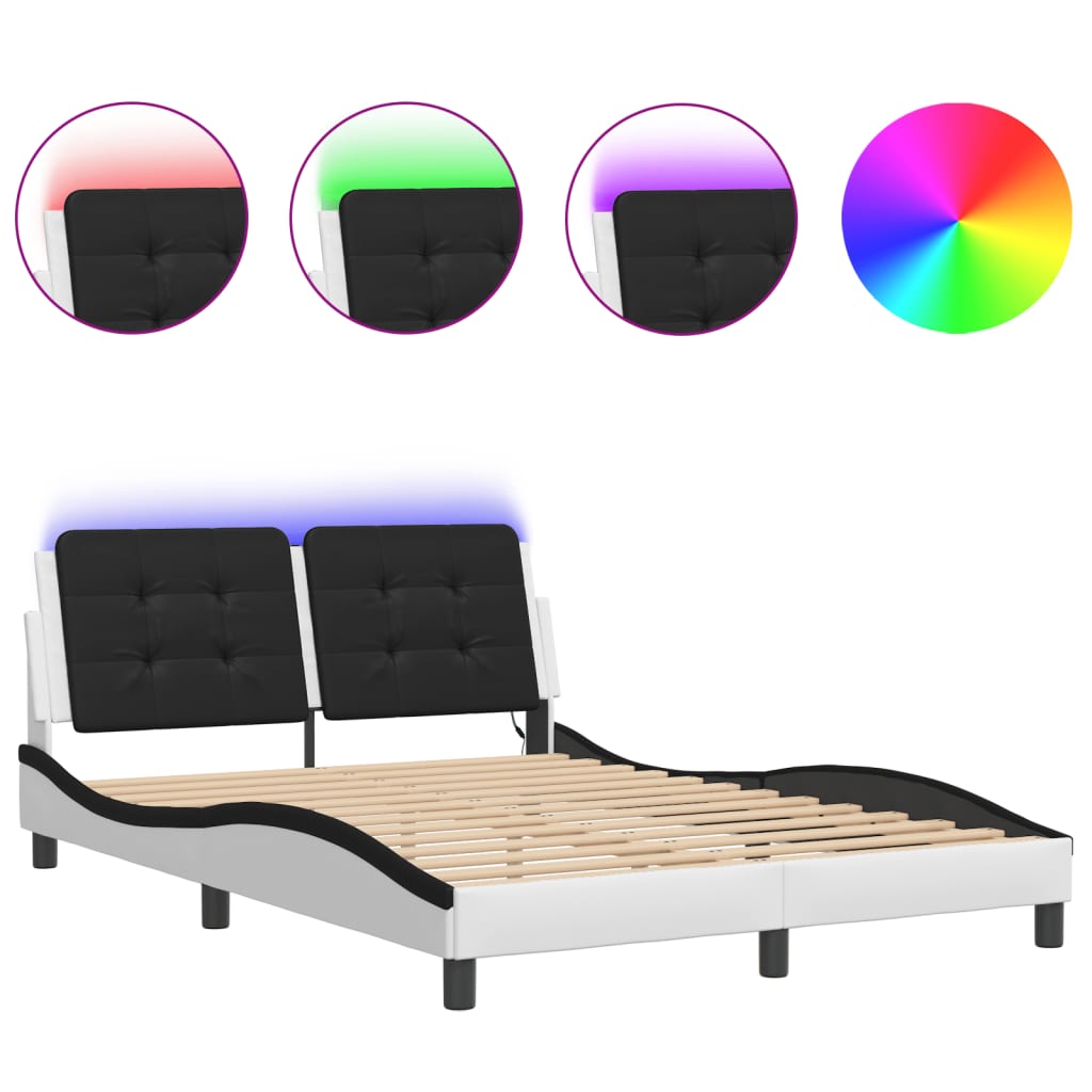 vidaXL Rám postele s LED osvětlením bílý a černý 140x190 cm umělá kůže