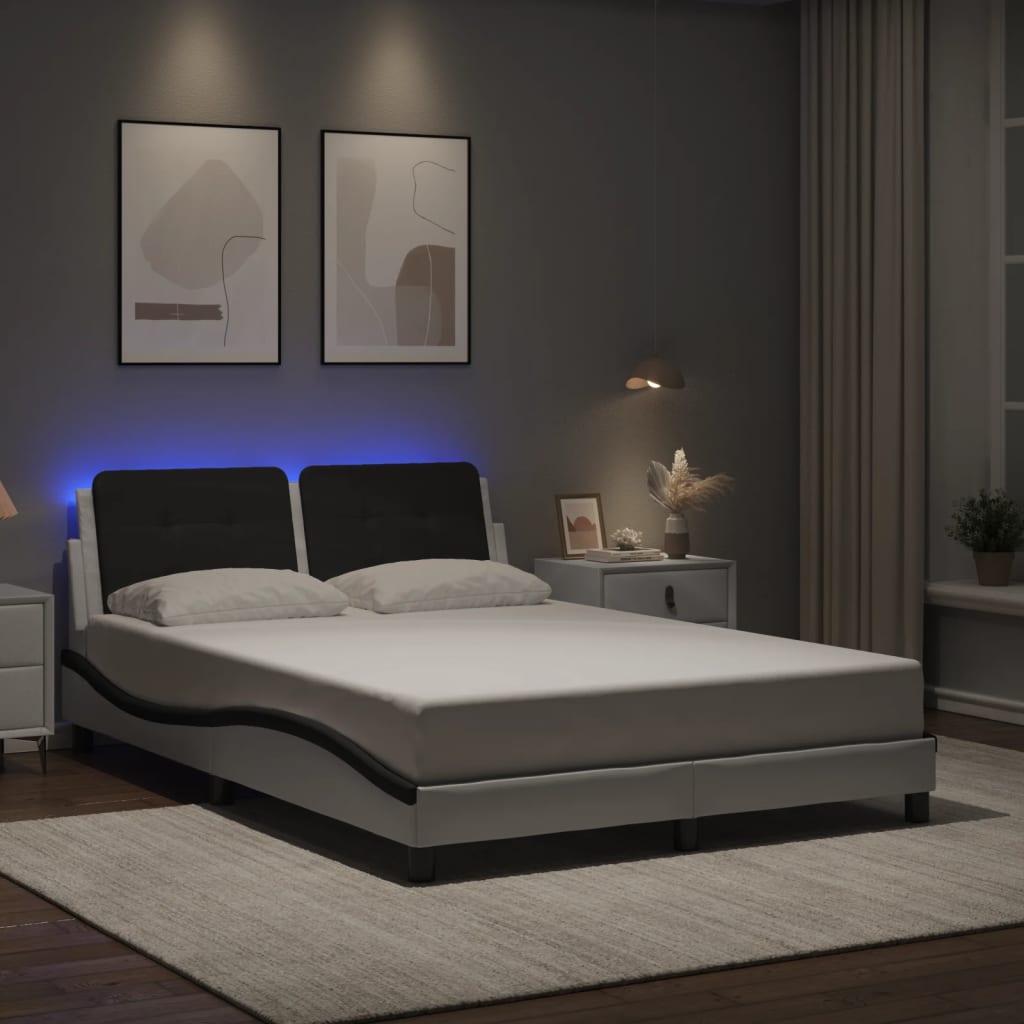 vidaXL Bedframe met LED zonder matras "Zadar" wit en zwart 140x190 cm, foto 2