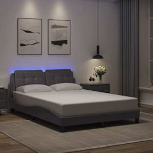 Posteljni okvir z LED brez vzmetnice Zadar siv 140x200 cm