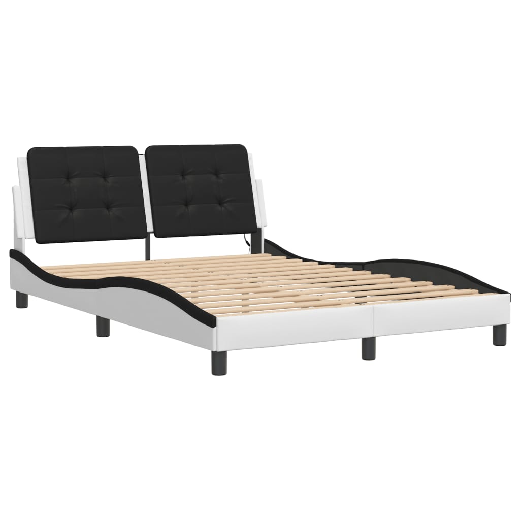 vidaXL Bedframe met LED-verlichting kunstleer wit en zwart 140x200 cm afbeelding