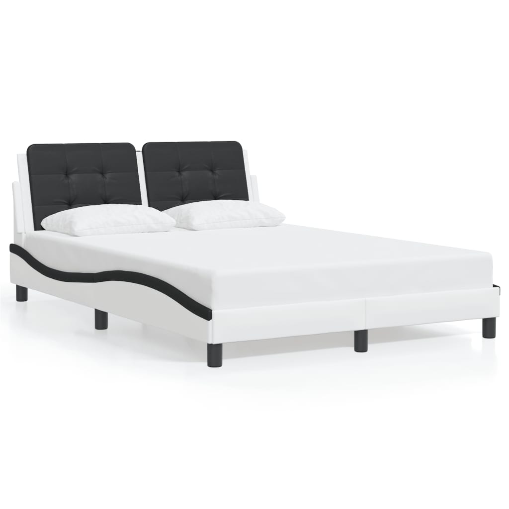 vidaXL Cadru de pat cu LED, alb și negru, 140x200 cm, piele ecologică