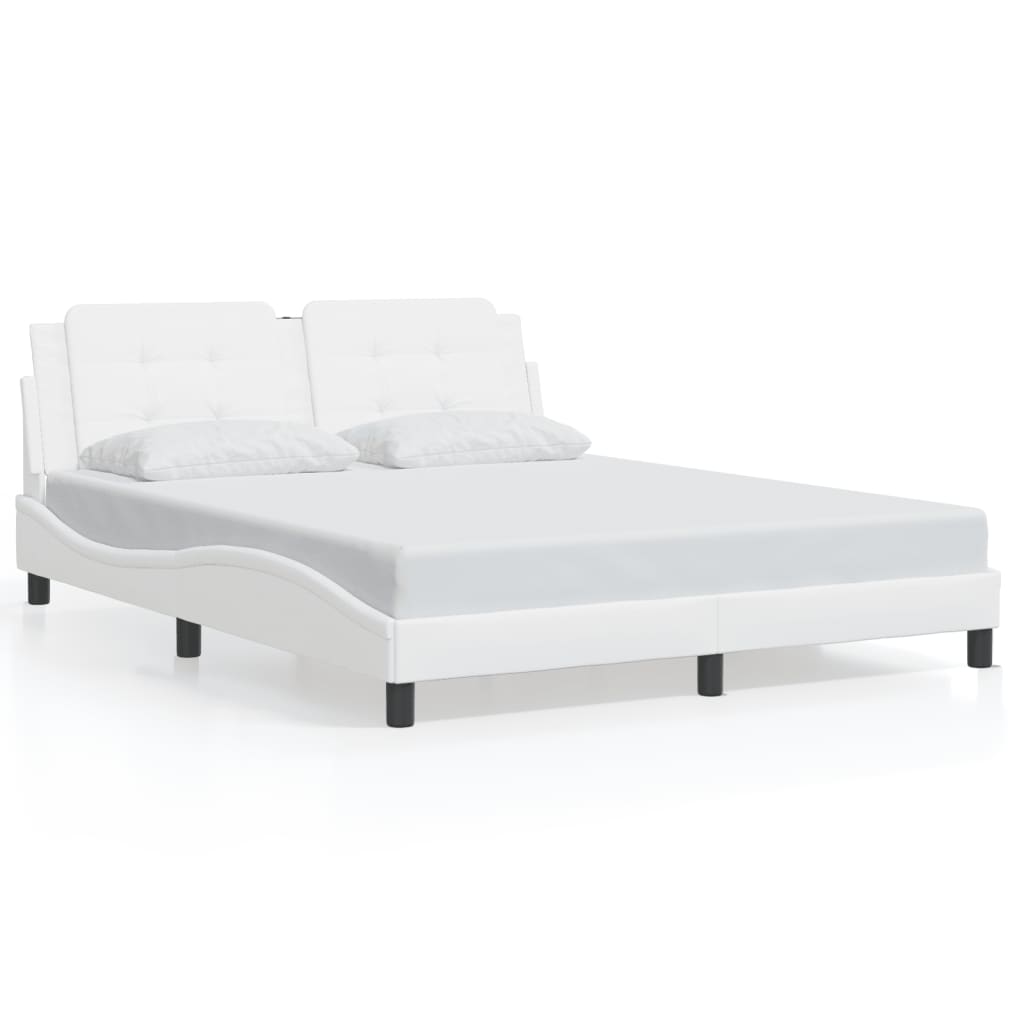 vidaXL Cadru de pat cu lumini LED, alb, 160x200 cm, piele ecologică