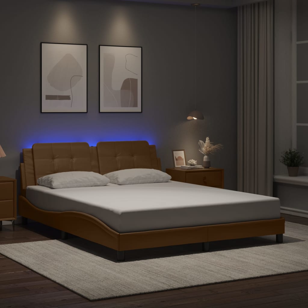 vidaXL sengeramme med LED uden madras Zadar 160x200 cm cappuccinofarvet