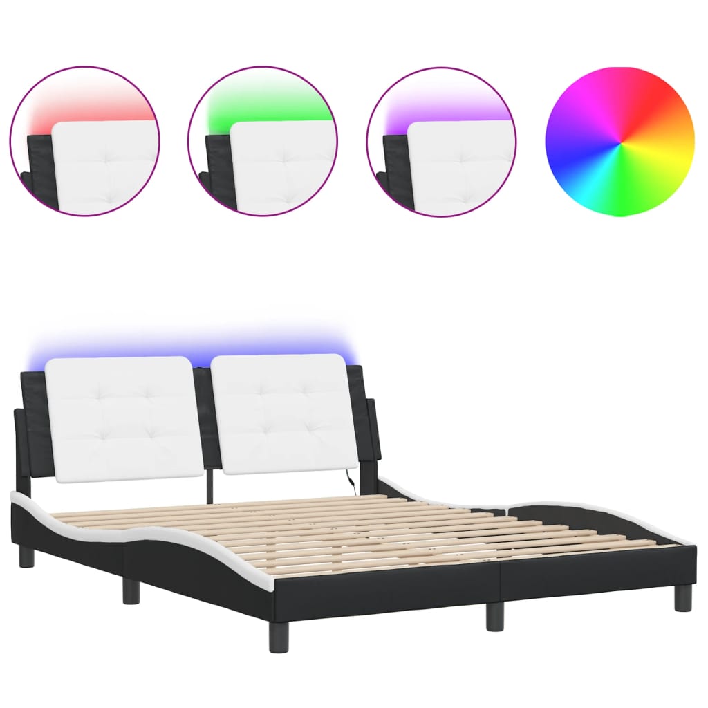 vidaXL Rám postele s LED osvětlením černý a bílý 160x200 cm umělá kůže