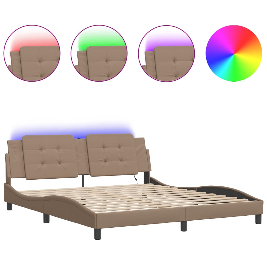 vidaXL Rám postele s LED osvětlením cappuccino 180x200 cm umělá kůže
