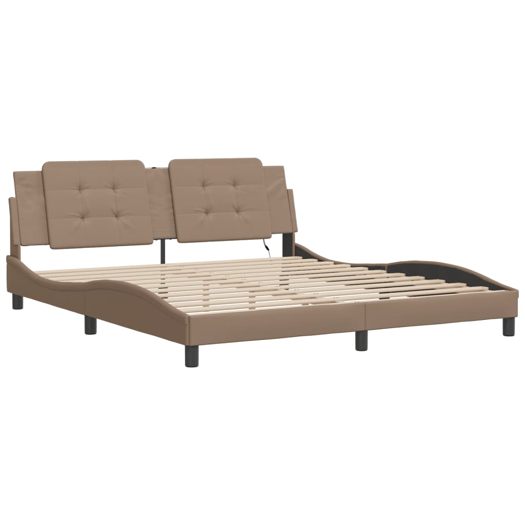 vidaXL Bedframe met LED-verlichting kunstleer cappuccino 180x200 cm afbeelding