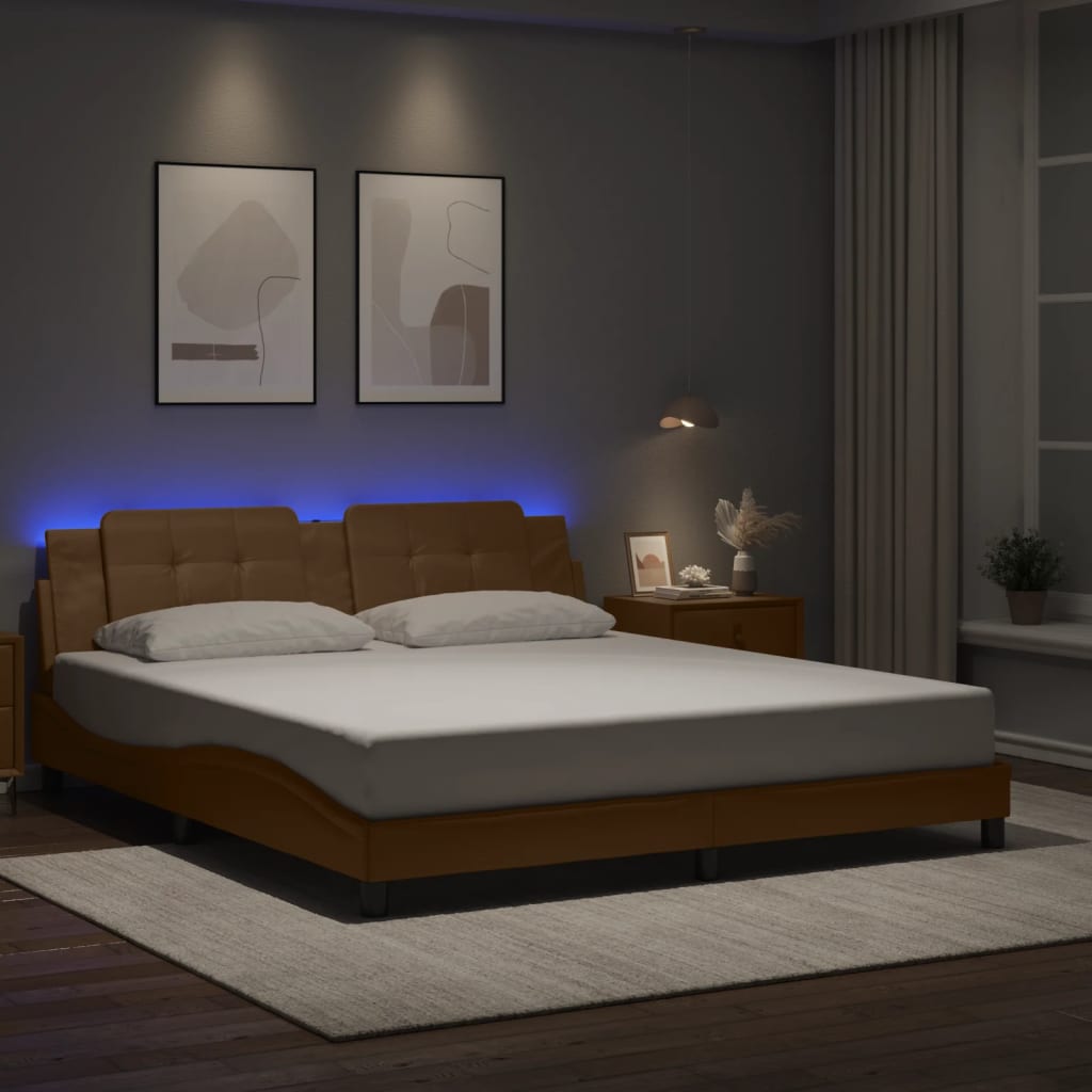 vidaXL Cadru de pat cu LED, cappuccino, 180x200 cm, piele ecologică