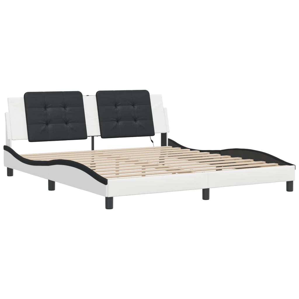 vidaXL Bedframe met LED-verlichting kunstleer wit en zwart 180x200 cm afbeelding