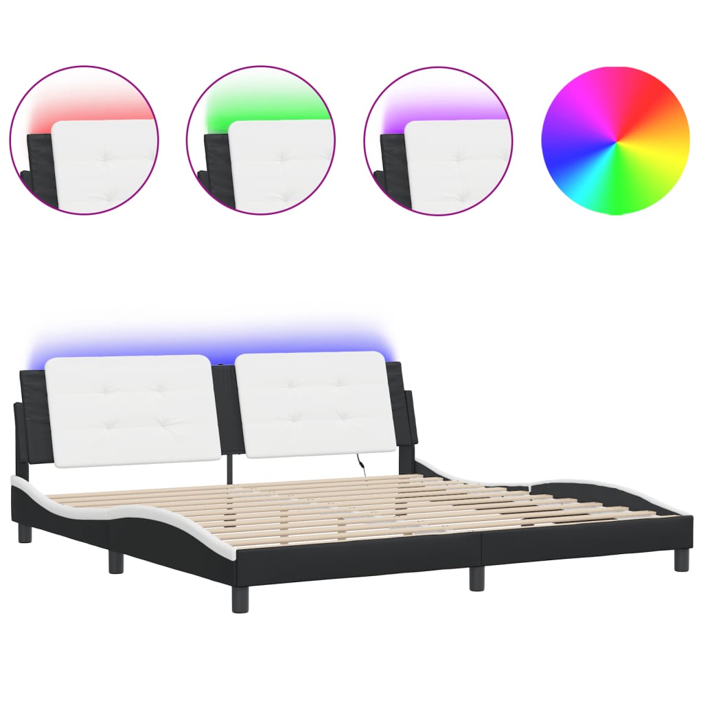 vidaXL Rám postele s LED osvětlením černý a bílý 200x200 cm umělá kůže
