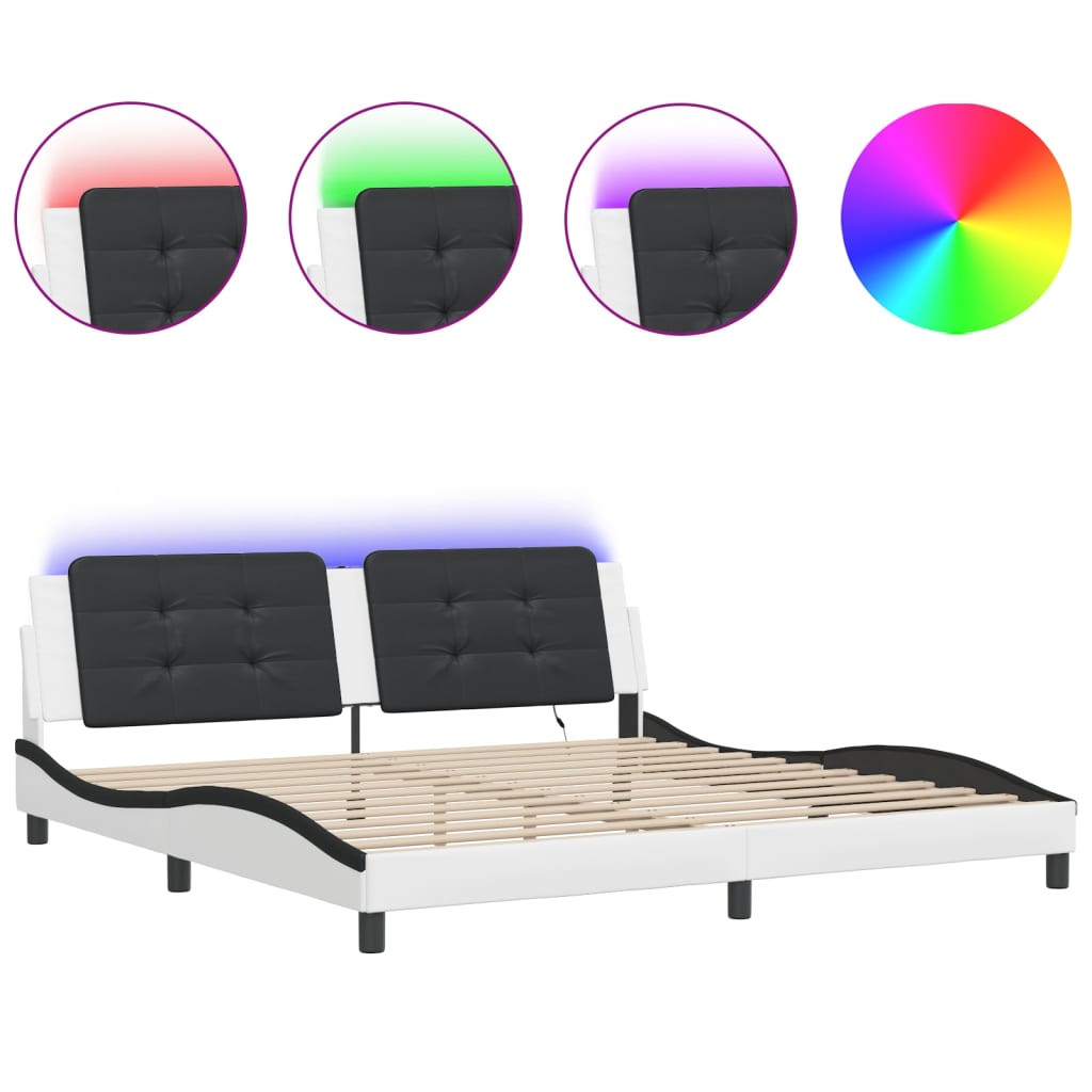 vidaXL Rám postele s LED osvětlením bílý a černý 200x200 cm umělá kůže