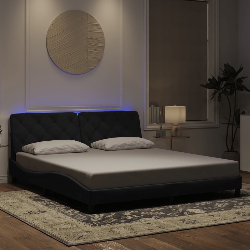 vidaXL Cadru de pat cu lumină LED, negru, 180x200 cm, catifea