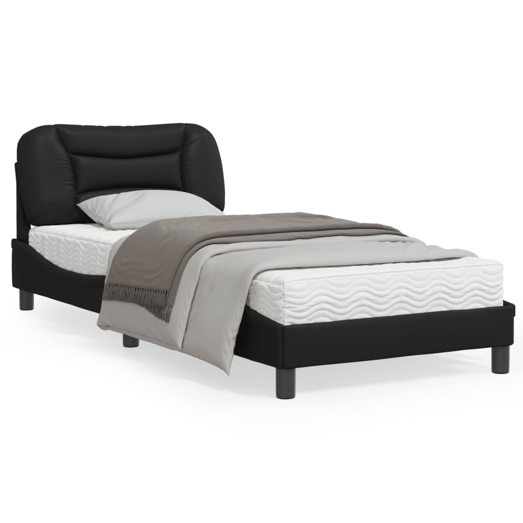 vidaXL Cadru de pat cu lumină LED, negru, 90x190 cm, piele ecologică