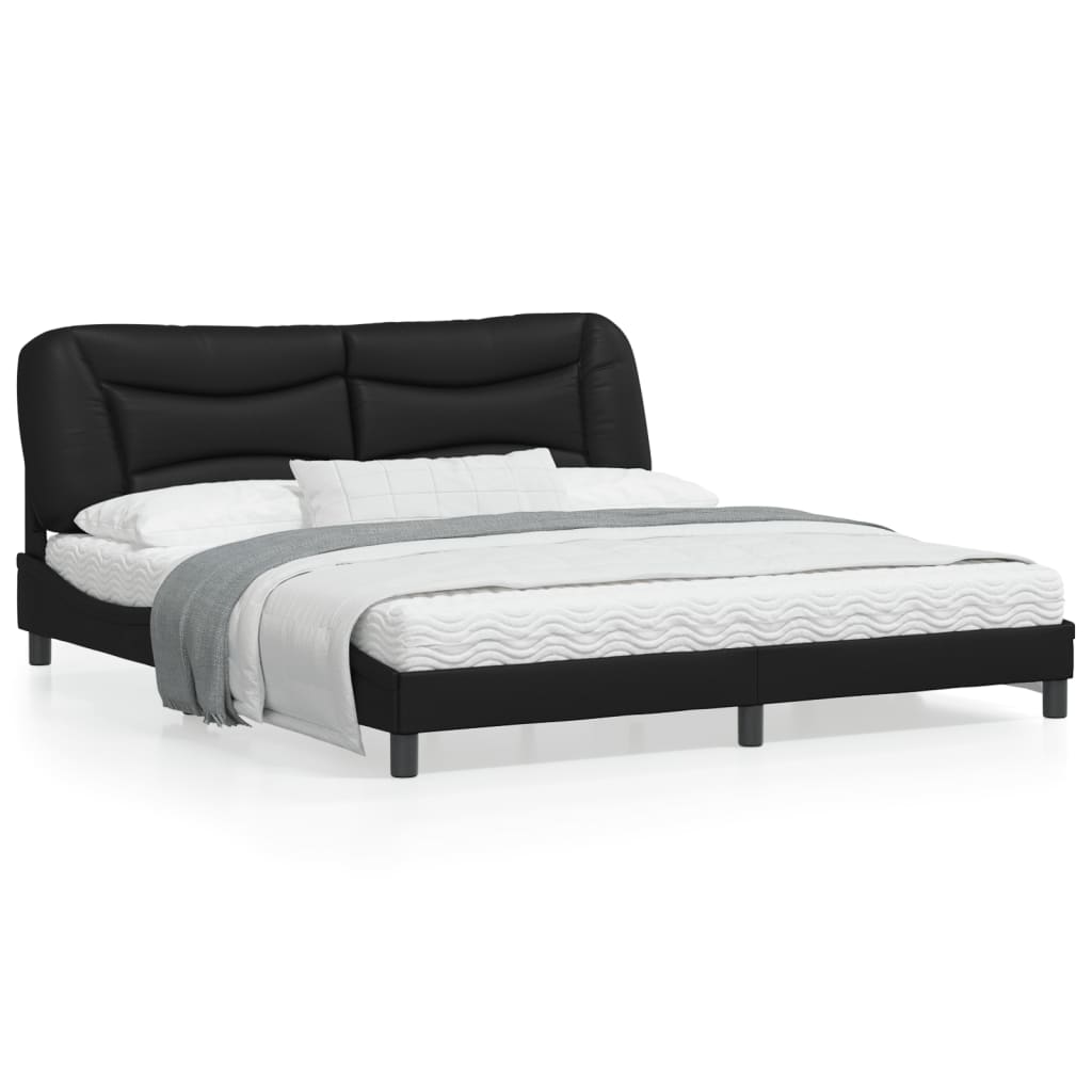 vidaXL Cadru de pat cu lumini LED, negru, 180x200 cm, piele ecologică