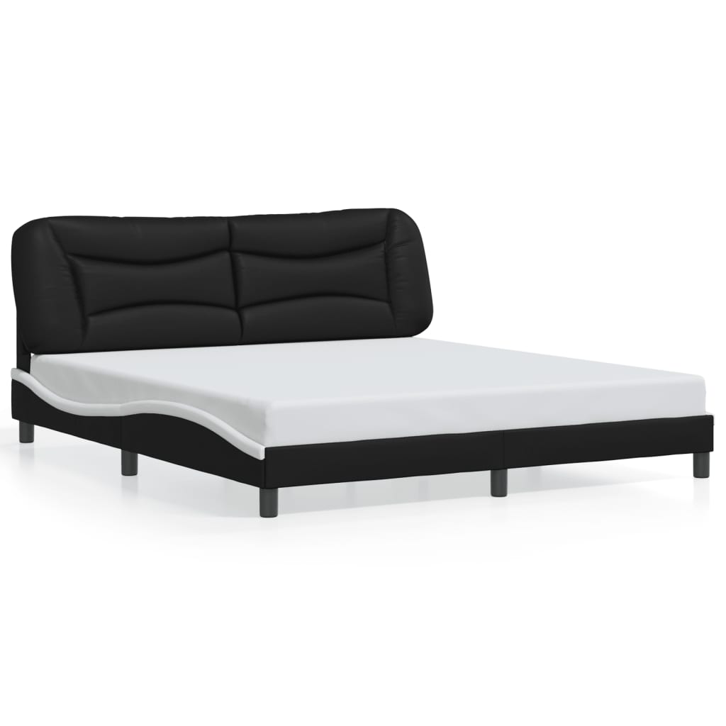 vidaXL Cadru de pat cu lumini LED negru/alb 180x200 cm piele ecologică