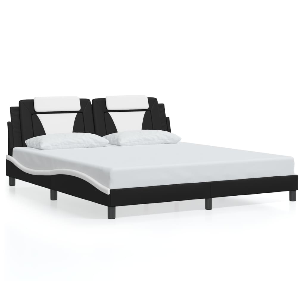 vidaXL Cadru de pat cu lumini LED negru/alb 180x200 cm piele ecologică