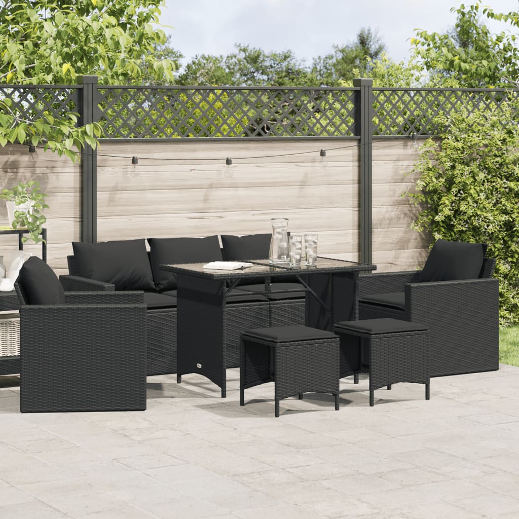 vidaXL 6-tlg. Garten-Sofagarnitur mit Kissen Schwarz Poly Rattan