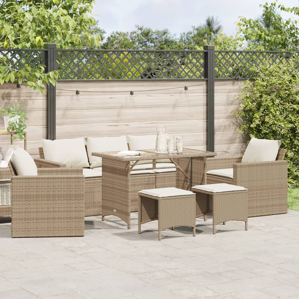 vidaXL 6-tlg. Garten-Sofagarnitur mit Kissen Beige Poly Rattan