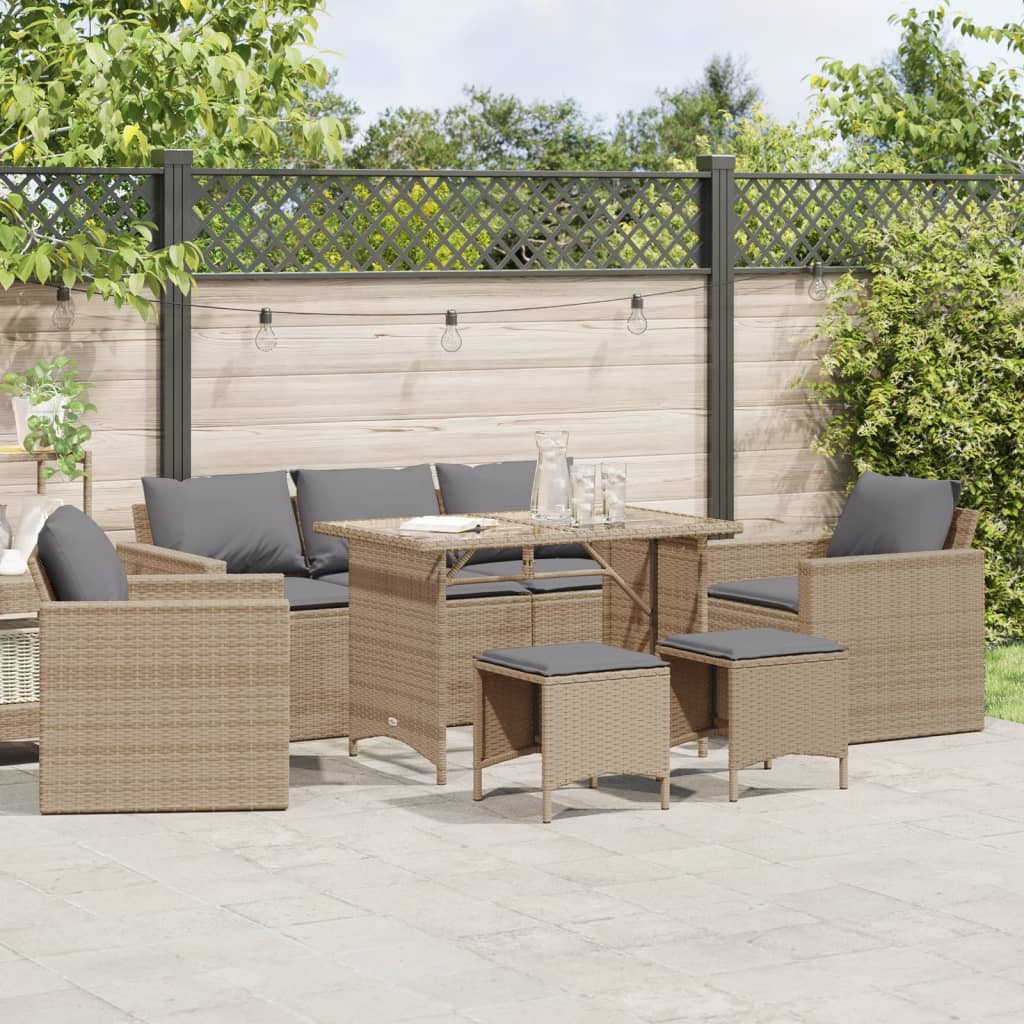 vidaXL 6-tlg. Garten-Sofagarnitur mit Kissen Beige Poly Rattan