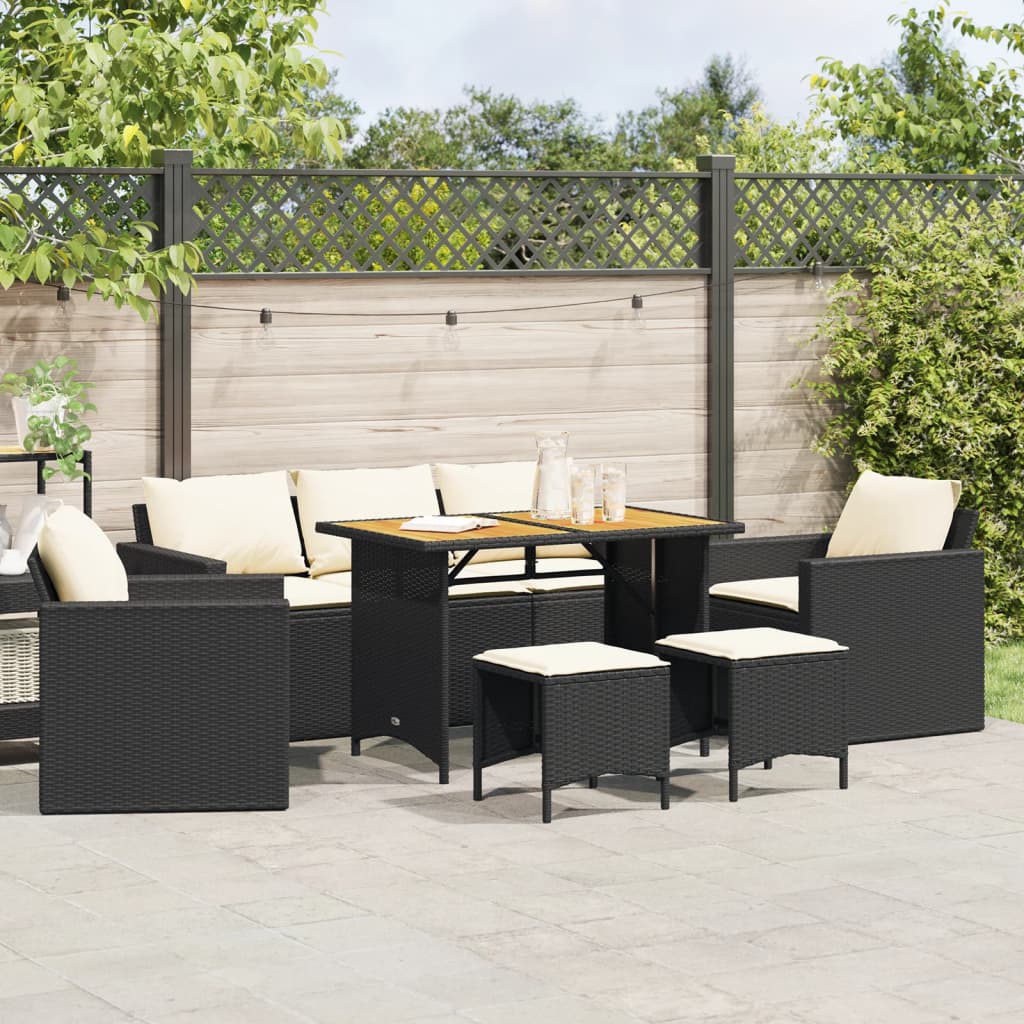 vidaXL 6-tlg. Garten-Sofagarnitur mit Kissen Schwarz Poly Rattan