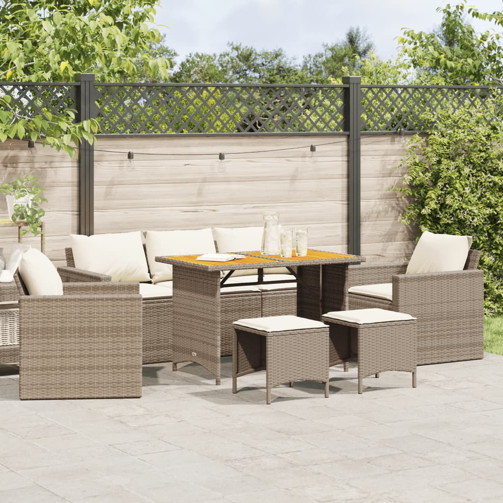 vidaXL 6-tlg. Garten-Sofagarnitur mit Kissen Beige Poly Rattan