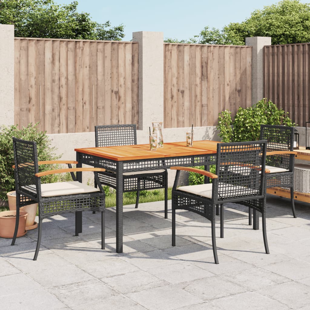 vidaXL 5-tlg. Garten-Essgruppe mit Kissen Schwarz Poly Rattan