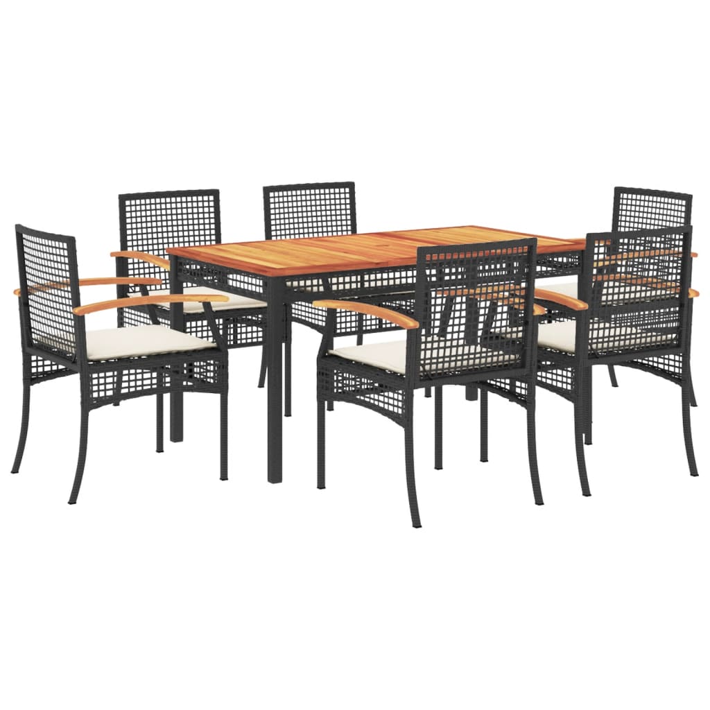 Photos - Garden Furniture VidaXL 7 Piece Patio Dining Set with Cushions Black Poly Rattan 