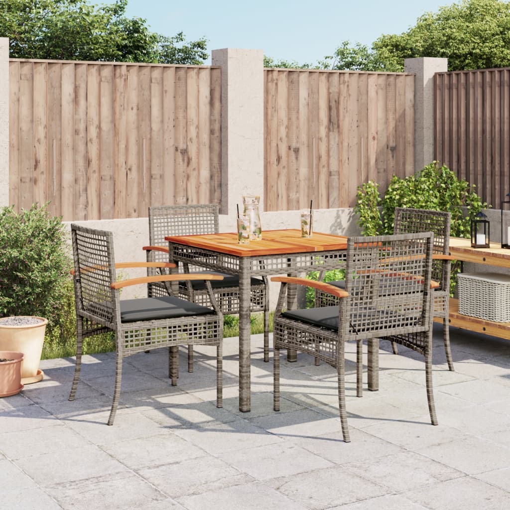 vidaXL 5-tlg. Garten-Essgruppe mit Kissen Grau Poly Rattan