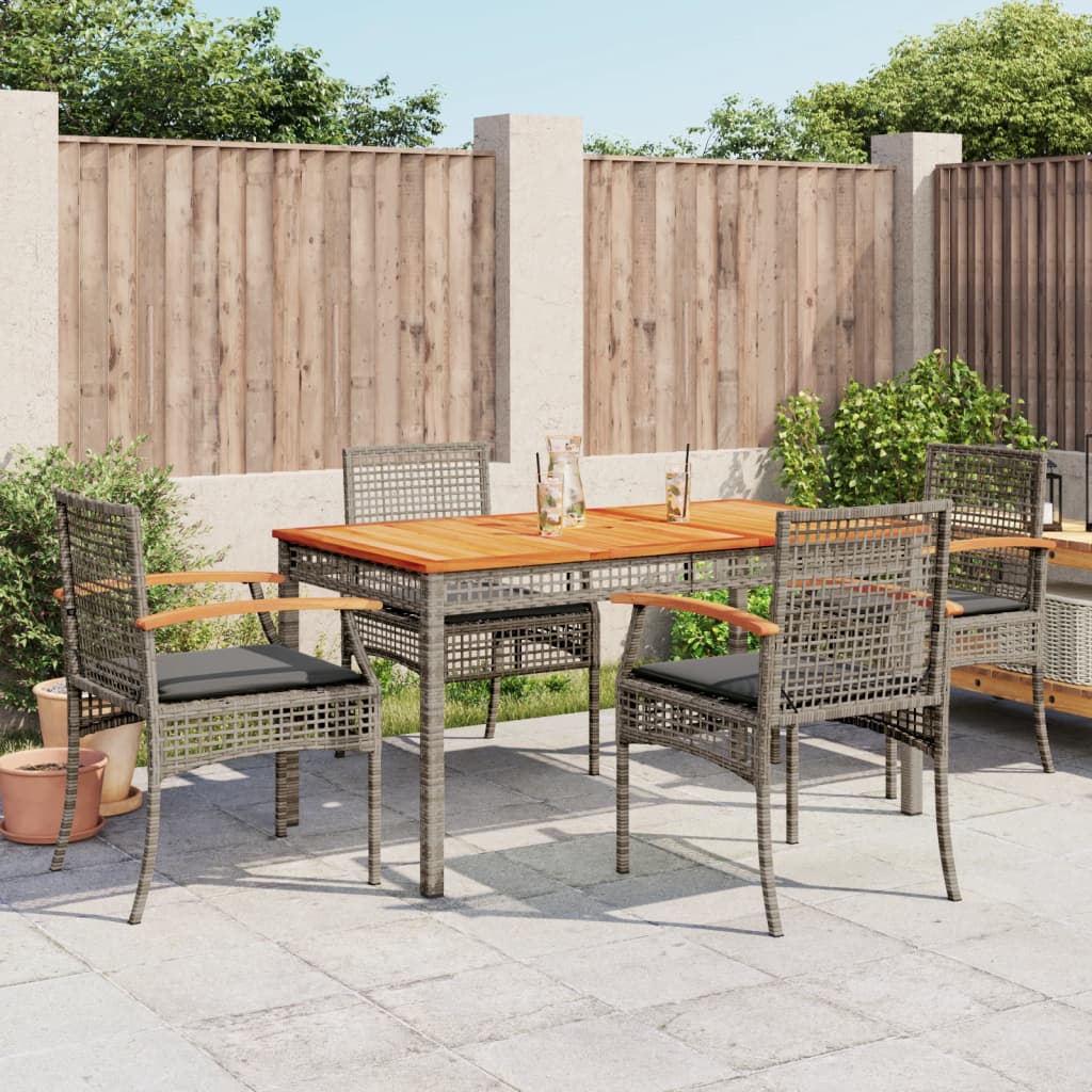 vidaXL 5-tlg. Garten-Essgruppe mit Kissen Grau Poly Rattan