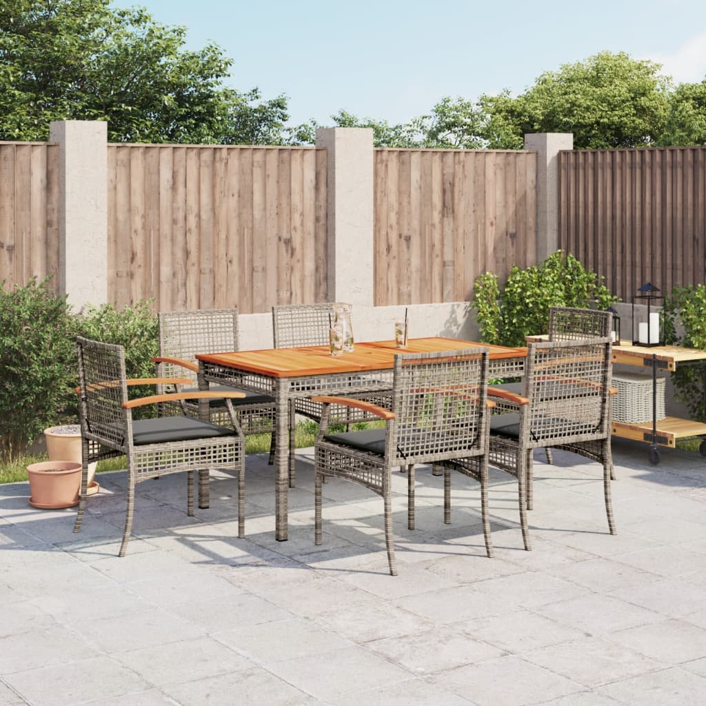 vidaXL 7-tlg. Garten-Essgruppe mit Kissen Grau Poly Rattan