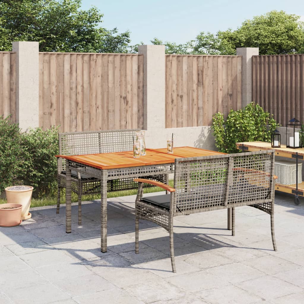 vidaXL 3-tlg. Garten-Essgruppe mit Kissen Grau Poly Rattan