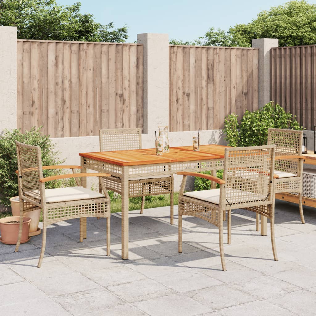 vidaXL 5-tlg. Garten-Essgruppe mit Kissen Beige Poly Rattan