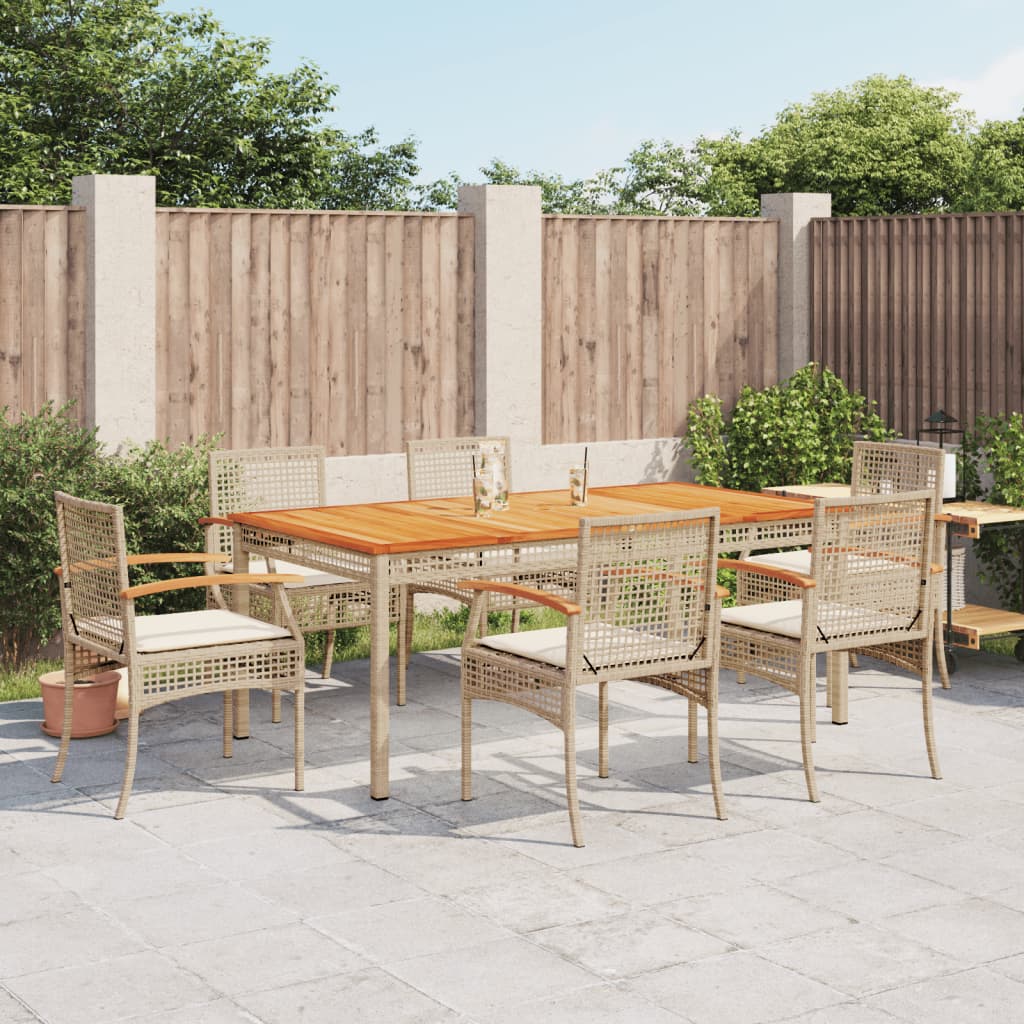 vidaXL 7-tlg. Garten-Essgruppe mit Kissen Beige Poly Rattan