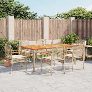 Vrtna jedilna garnitura 7-delna z blazinami bež poli ratan