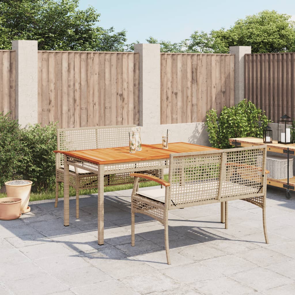 vidaXL 3-tlg. Garten-Essgruppe mit Kissen Beige Poly Rattan