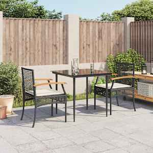 Vrtna jedilna garnitura 3-delna z blazinami črn poli ratan