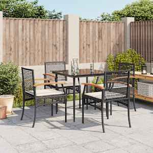 Vrtna jedilna garnitura 5-delna z blazinami črn poli ratan