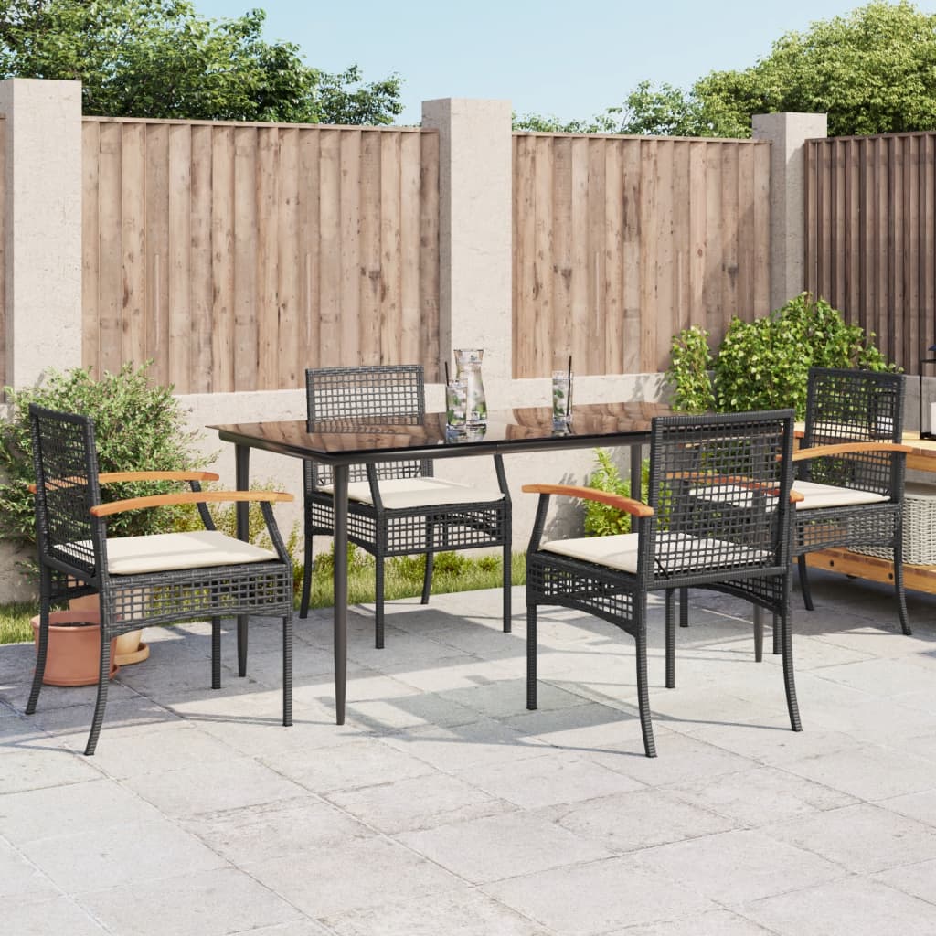 vidaXL Set mobilier de grădină cu perne, 5 piese, negru, poliratan