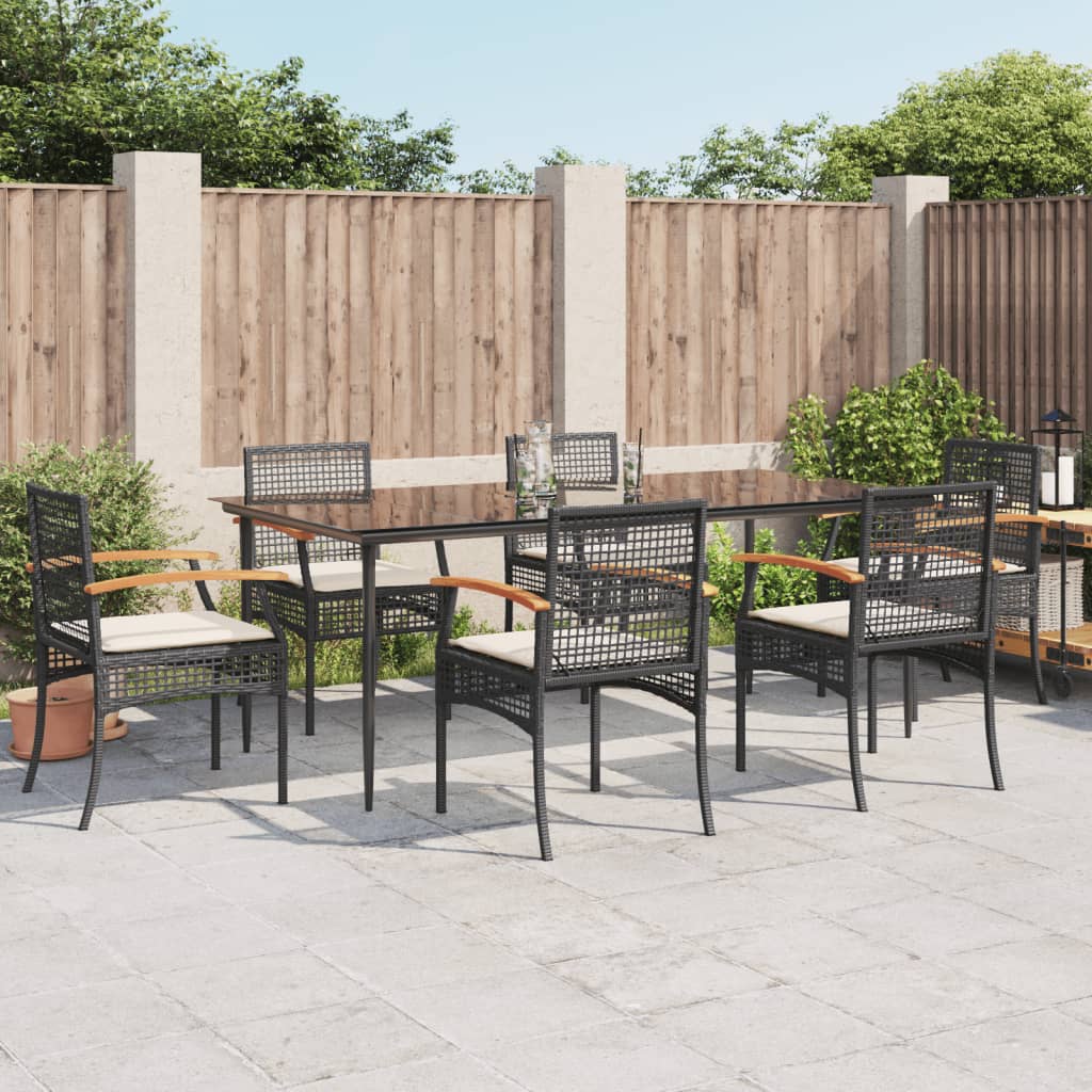 vidaXL Set mobilier de grădină cu perne, 7 piese, negru, poliratan