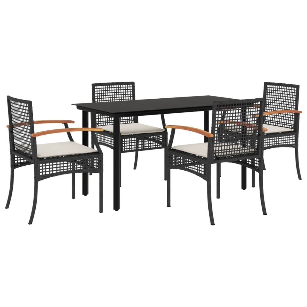 5 Piece Garden Dining Set with Cushions Black Poly Rattan 3213605