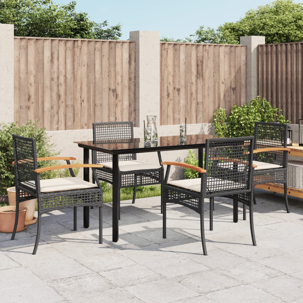5 Piece Garden Dining Set with Cushions Black Poly Rattan 3213605