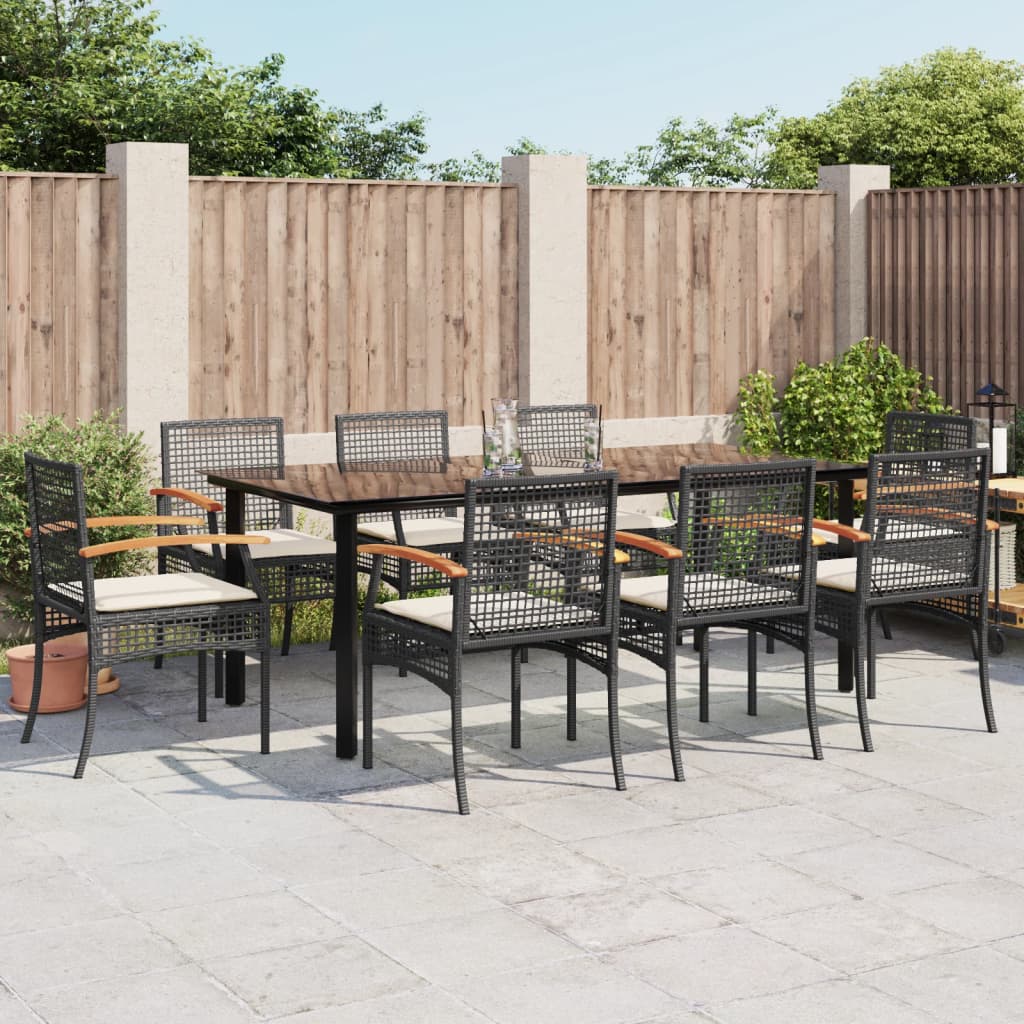 vidaXL Set mobilier de grădină cu perne, 9 piese, negru, poliratan