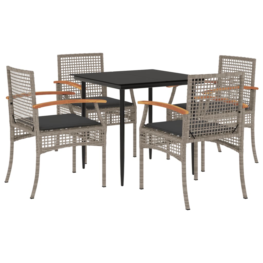Thumbnail - vidaXL 5-tlg. Garten-Essgruppe mit Kissen Grau Poly Rattan