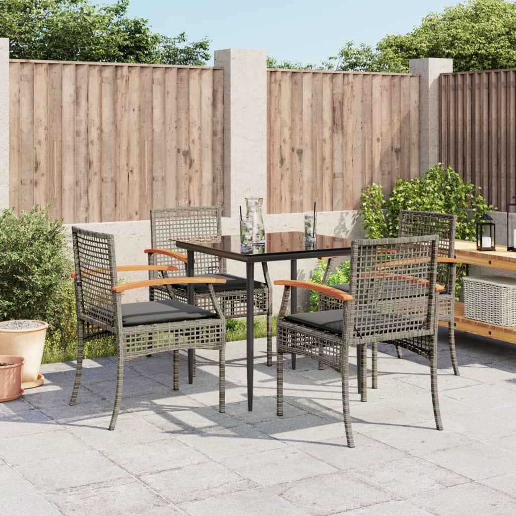 5-tlg. Garten-Essgruppe mit Kissen Grau Poly Rattan