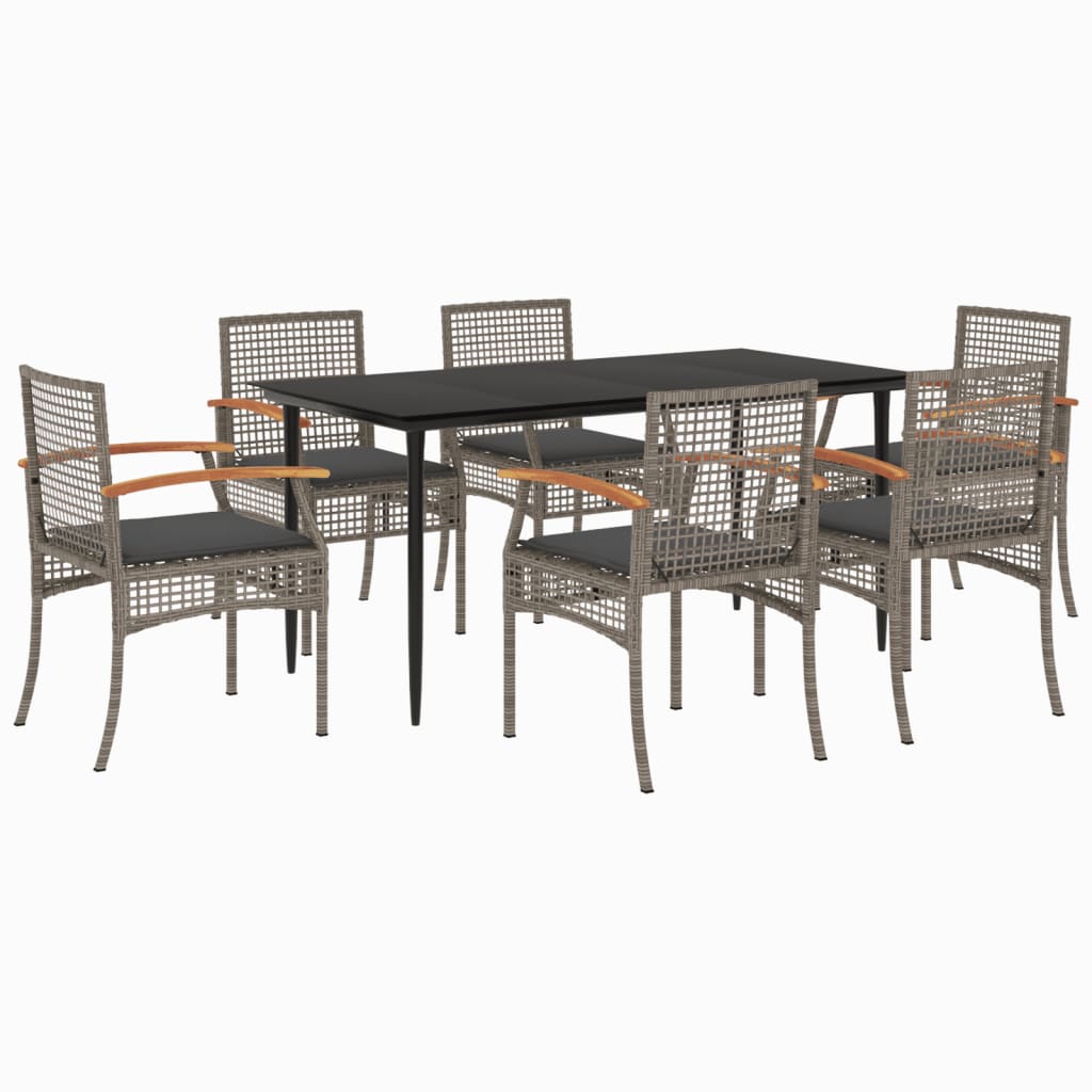 Thumbnail - vidaXL 7-tlg. Garten-Essgruppe mit Kissen Grau Poly Rattan