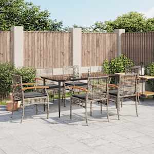 Vrtna jedilna garnitura 7-delna z blazinami siv poli ratan