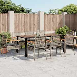 Vrtna jedilna garnitura 9-delna z blazinami siv poli ratan