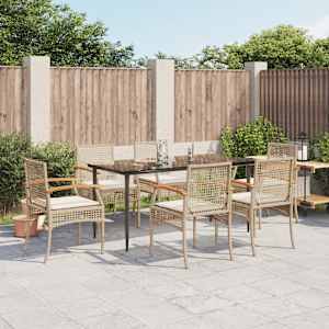 Vrtna jedilna garnitura 7-delna z blazinami bež poli ratan