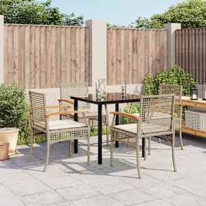 Vrtna jedilna garnitura 5-delna z blazinami bež poli ratan