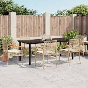 Vrtna jedilna garnitura 7-delna z blazinami bež poli ratan