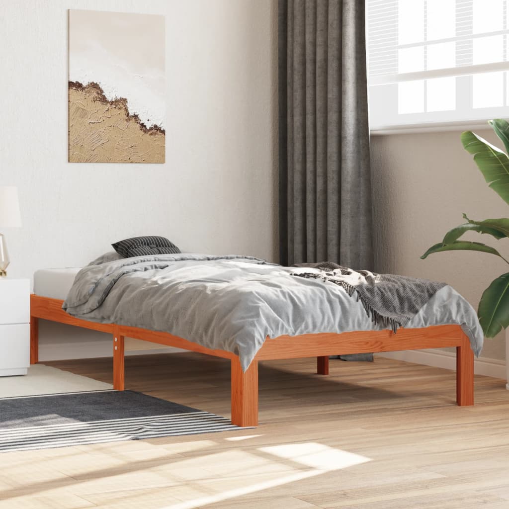 vidaXL sengeramme uden madras 75x190 cm massivt fyrretræ gyldenbrun